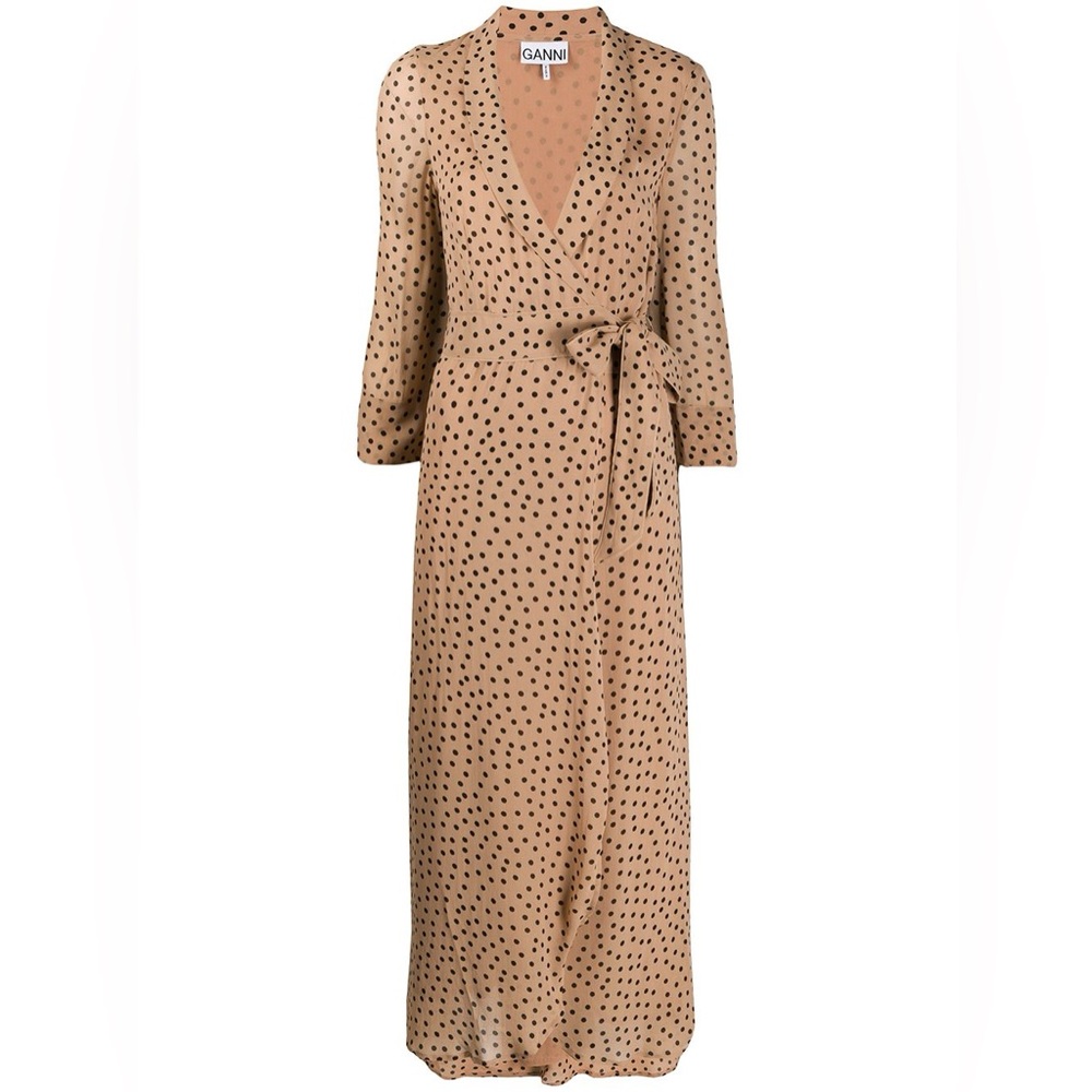Ganni polka dot midi wrap dress